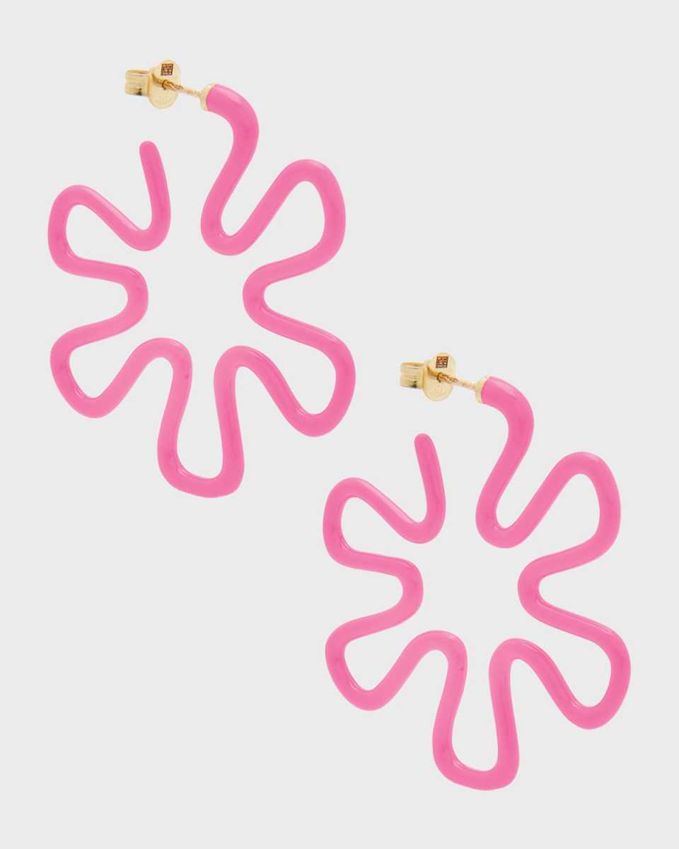 Pink Enamel Flower Hoop Earrings